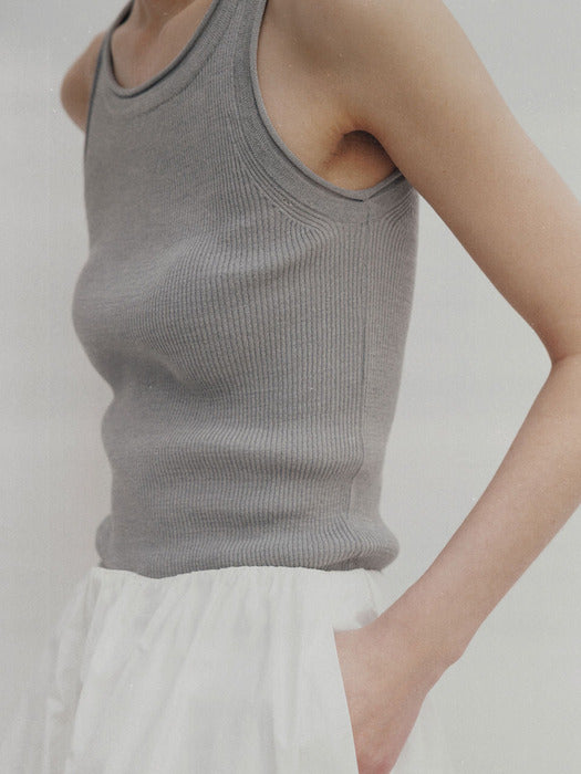 Glen ribbed knit top (Light gray)