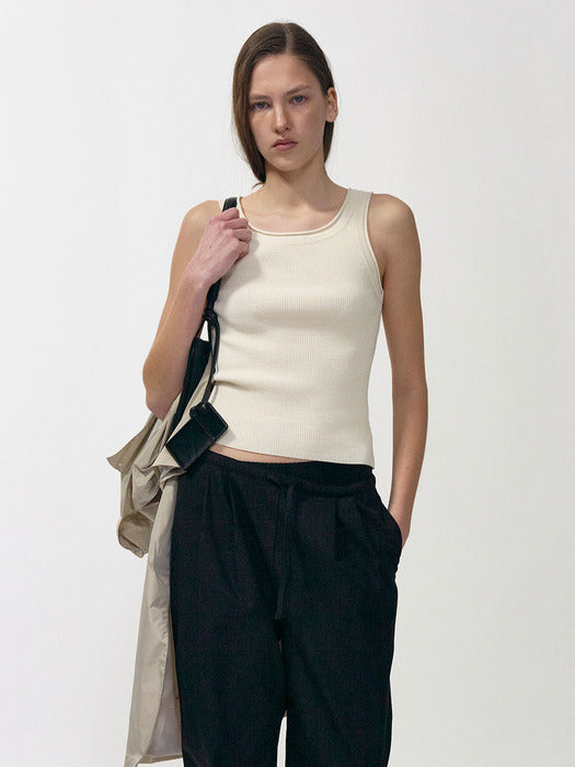 Glen ribbed knit top (Ivory)