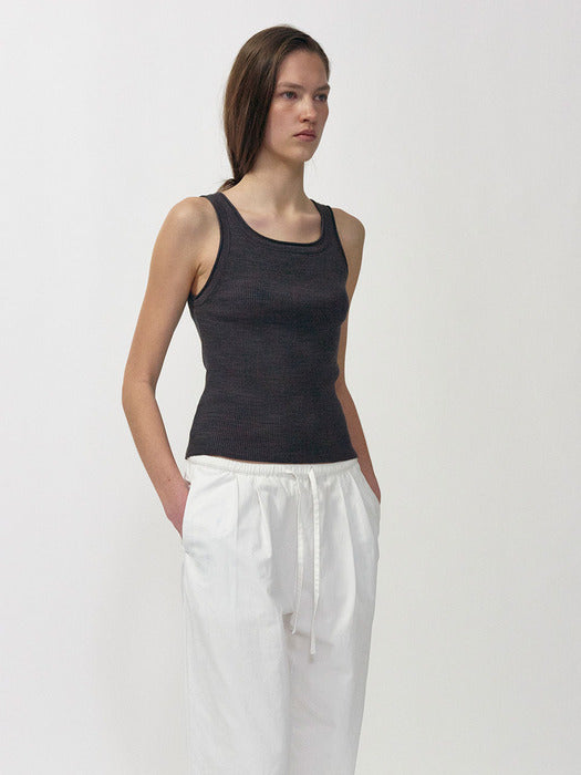 Glen ribbed knit top (Charcoal)