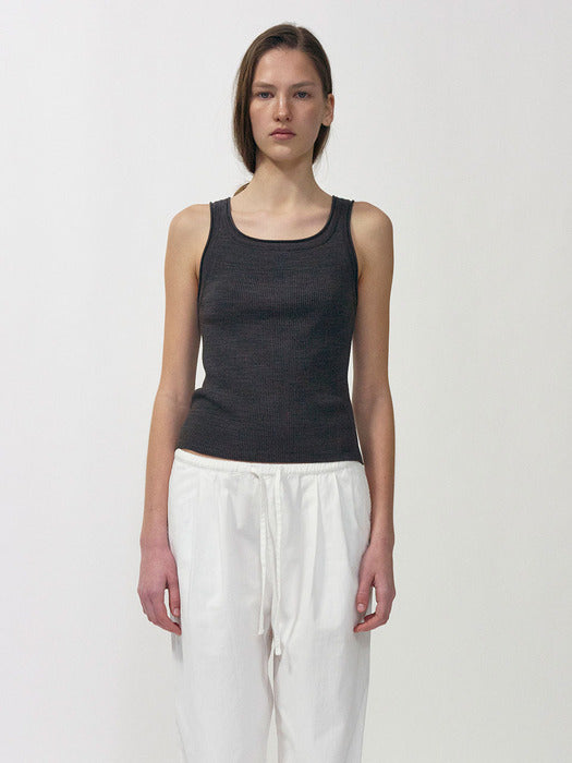 Glen ribbed knit top (Charcoal)