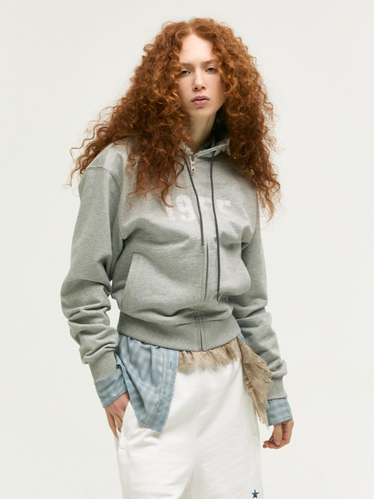 LACE HOOD ZIP-UP_melange grey