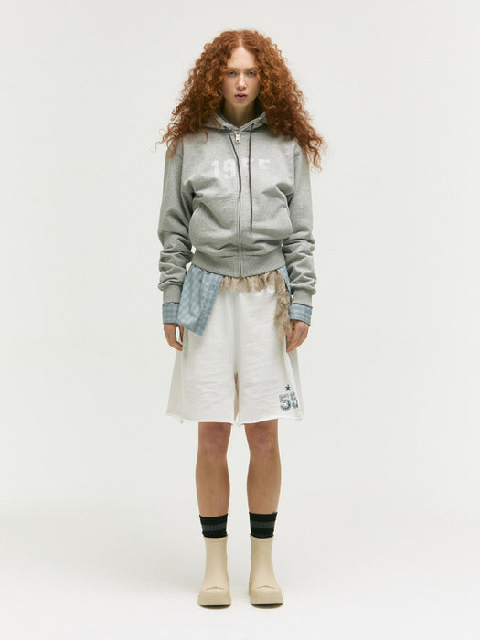 LACE HOOD ZIP-UP_melange grey
