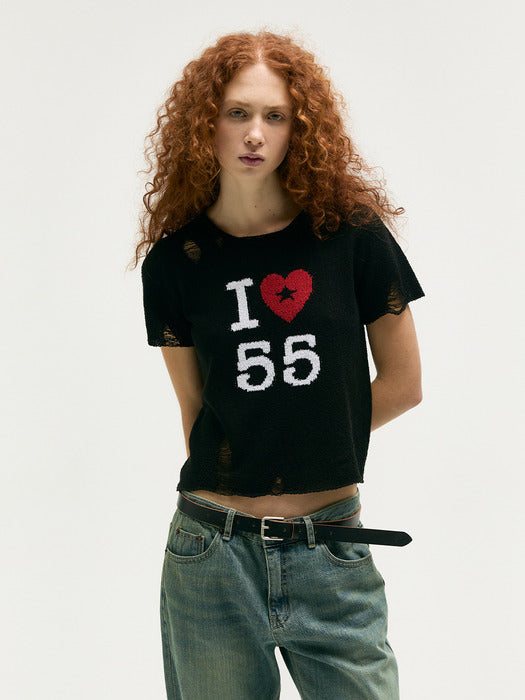 HEART BOUCLE KNIT TOP_black