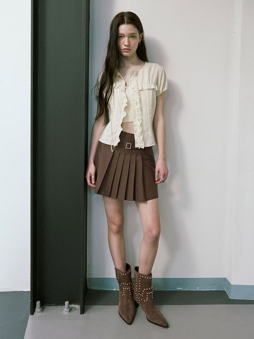 Raive Pleat Belted Mini Skirt