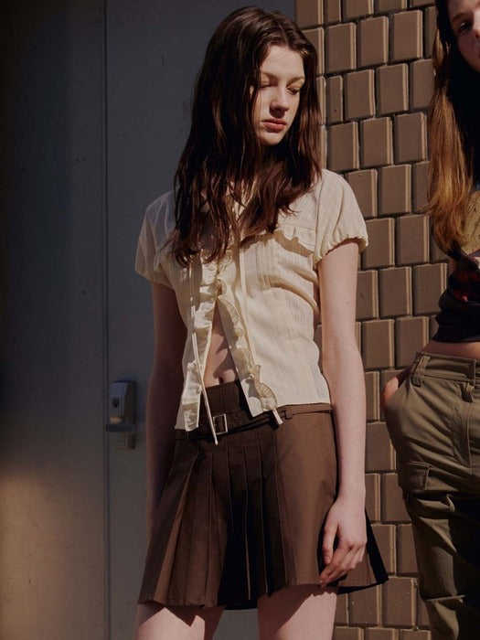 [raive] Pleat Belted Mini Skirt VW5MS490_2color