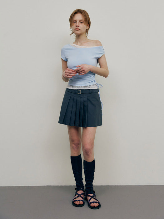[raive] Pleat Belted Mini Skirt VW5MS490_2color