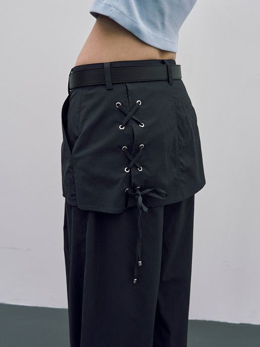 Raive Lace-up Layered Wide Pants