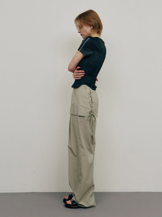 [raive] Lace-up Layered Wide Pants VW5ML472_2color