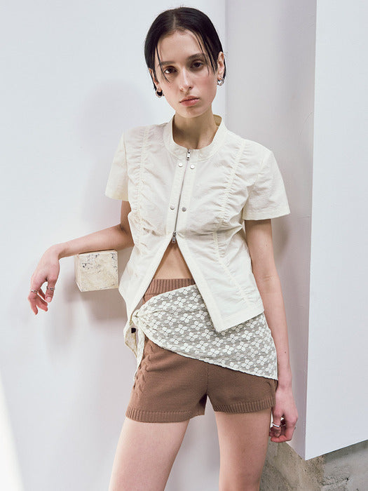 Raive Shirring Two-way Zipup Jumper
