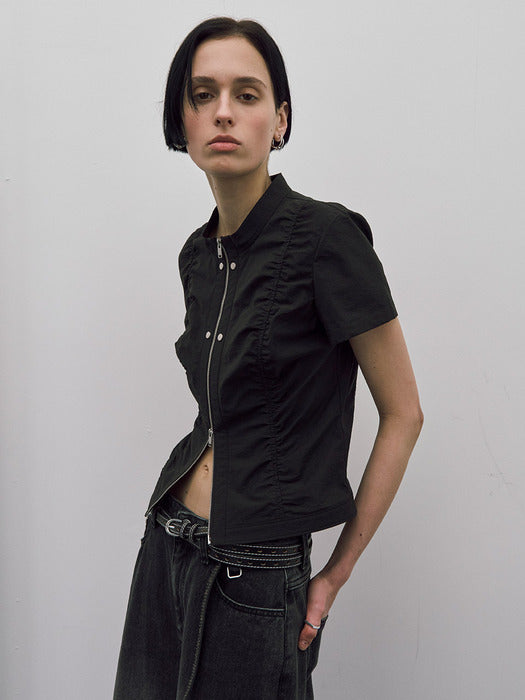 Raive Shirring Two-way Zipup Jumper