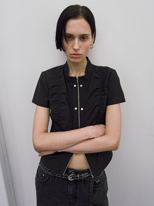 Raive Shirring Two-way Zipup Jumper
