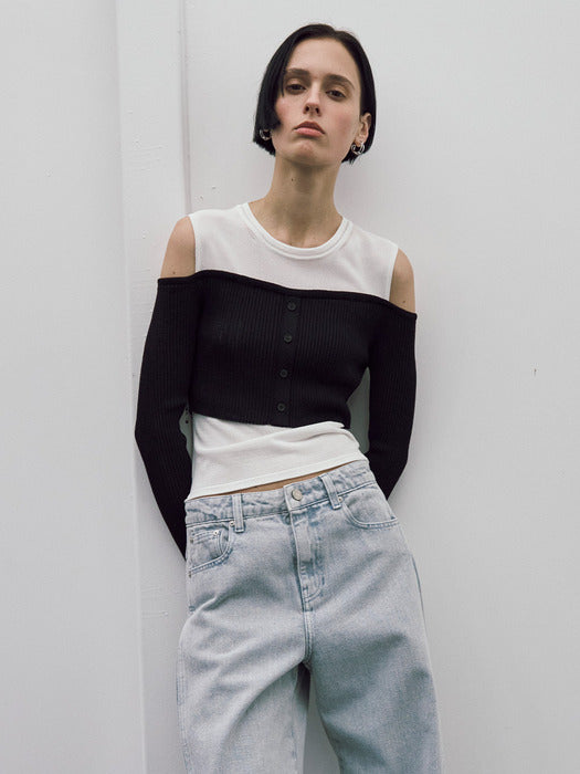 [raive] Light Shoulder Cut-out Knit in Black VK5SP115-10