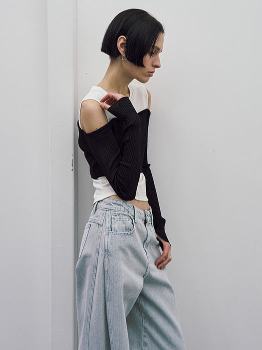 [raive] Light Shoulder Cut-out Knit in Black VK5SP115-10