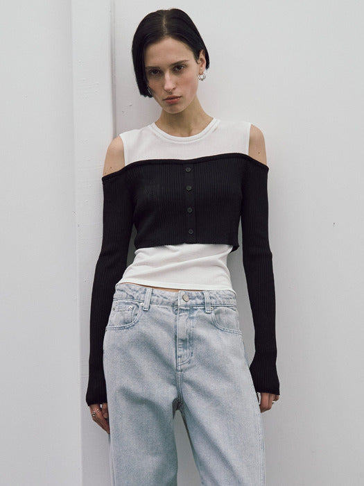 Raive Light Shoulder Cut-out Knit in Black