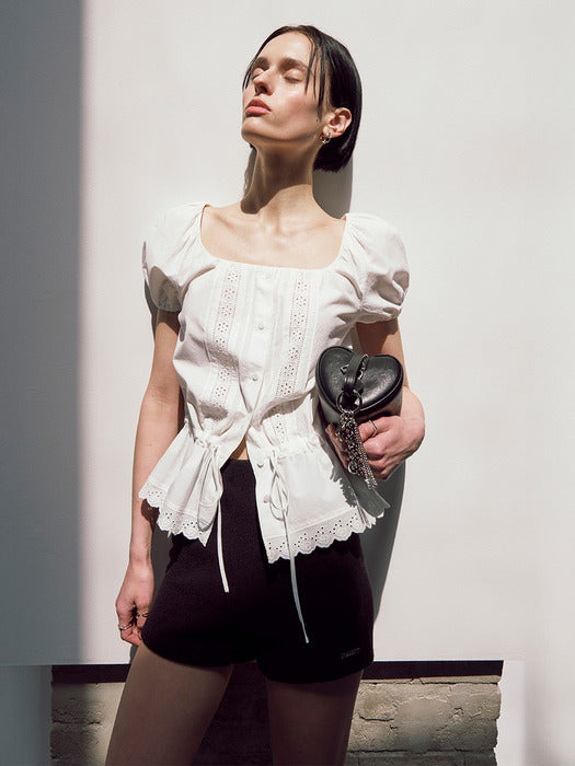 Raive Lace Square Neck Blouse in White