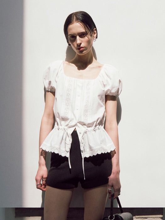 Raive Lace Square Neck Blouse in White