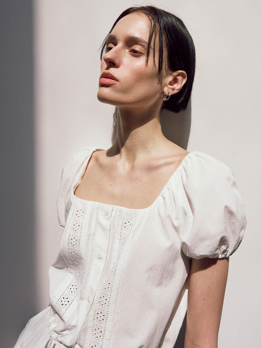Raive Lace Square Neck Blouse in White