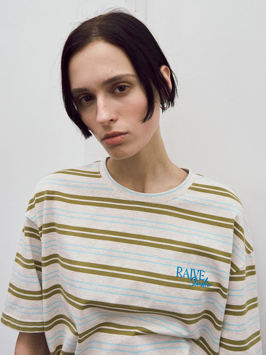 [raive] Stripe Oversized T-shirt VW5ME618_2color