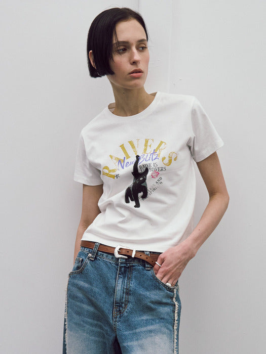 [raive] Black RAIVE Cat Graphic T-Shirt VW5ME604_3color