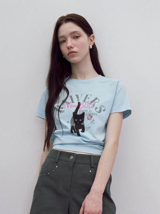 [raive] Black RAIVE Cat Graphic T-Shirt VW5ME604_3color