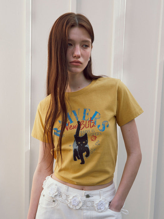 [raive] Black RAIVE Cat Graphic T-Shirt VW5ME604_3color