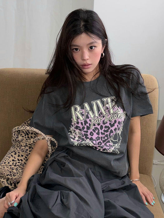 Raive Love Leopard Graphic T-shirt