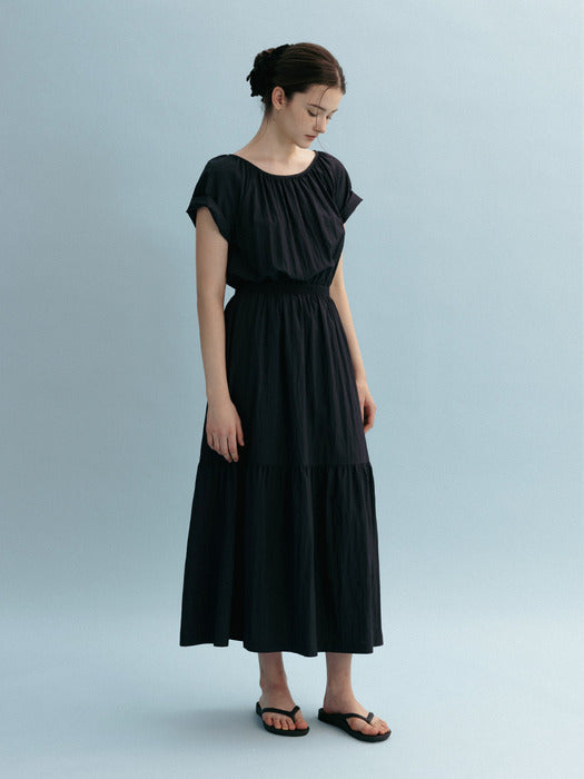 Mango Maniplease Tina Shirring One Piece Navy