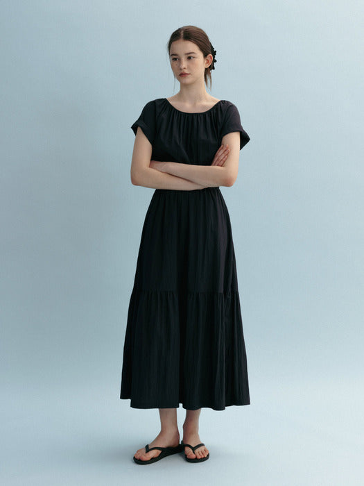 Mango Maniplease Tina Shirring One Piece - Navy
