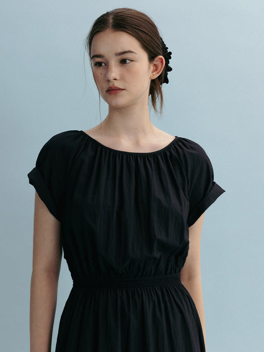 Mango Maniplease Tina Shirring One Piece - Navy