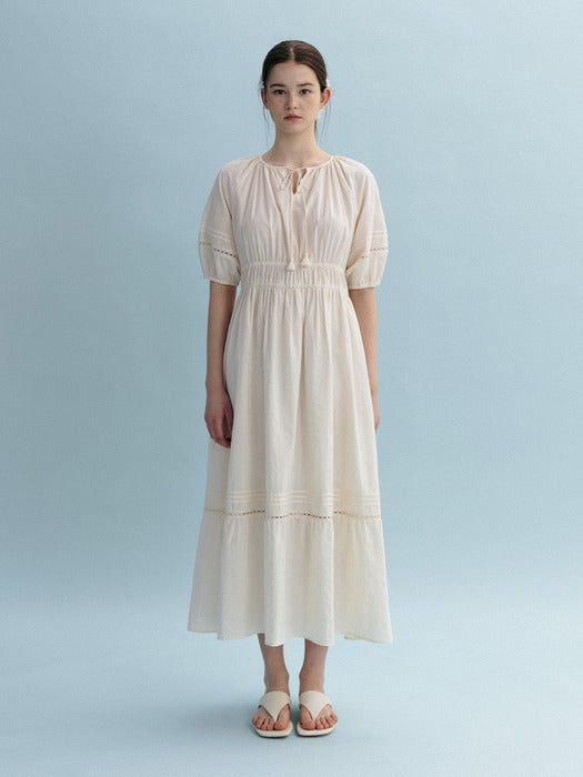 Mango Maniplease Blossom Shirring One Piece Cream
