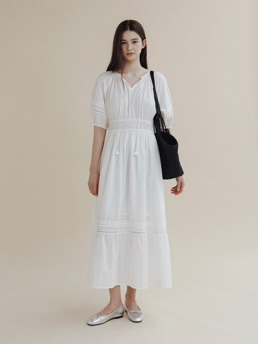 Mango Maniplease Blossom Shirring One Piece White