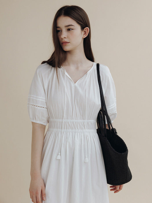 Mango Maniplease Blossom Shirring One Piece White