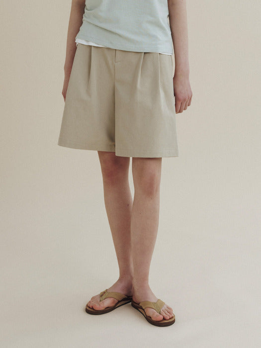 Mango Maniplease Coy Pintuck Shorts Beige