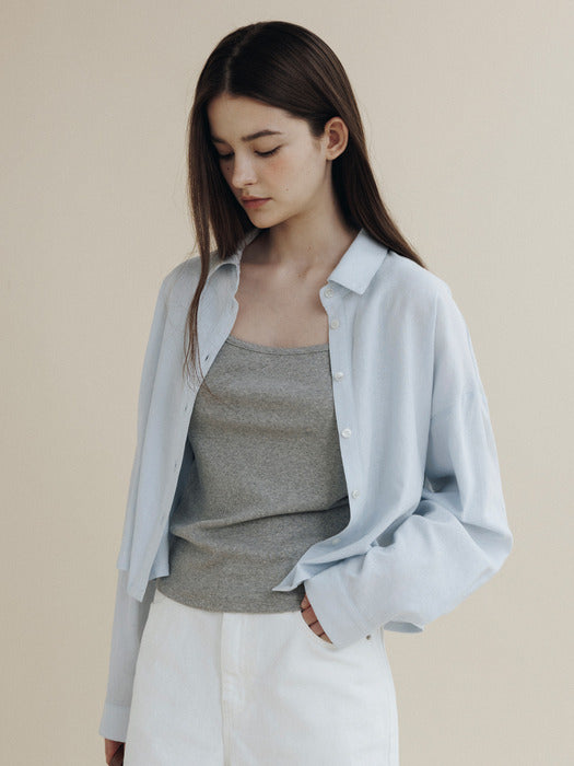 Mango Maniplease Brush Crop Shirt Light Blue