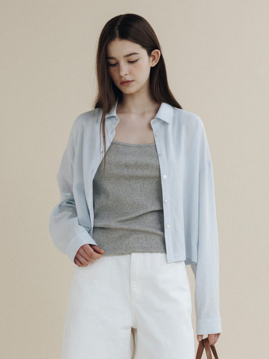 Mango Maniplease Brush Crop Shirt Light Blue