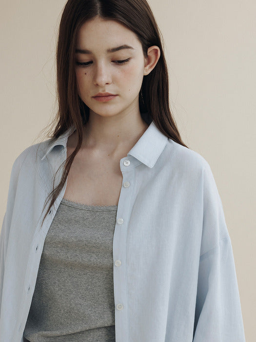 Mango Maniplease Brush Crop Shirt Light Blue