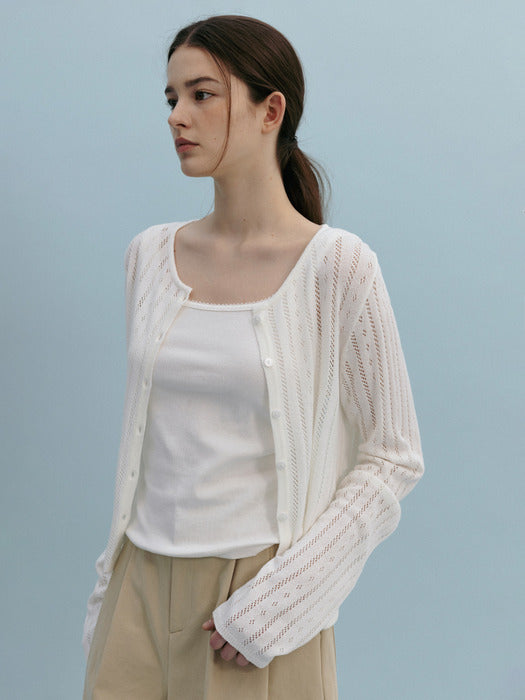 Mango Maniplease Flo Punching Cardigan Ivory