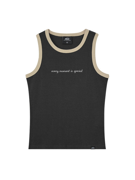 [emis] (WOMENS) RIBBED RINGER SLEEVELESS TANK TOP-DARK GRAY