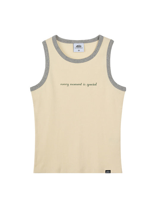 Emis (Womens) Ribbed Ringer Sleeveless Tank Top-Cream
