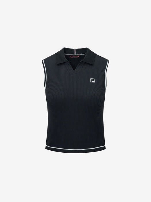 Tennis Cooling Ribbed Collared Tank Top_FS2ITH2352F_BLK