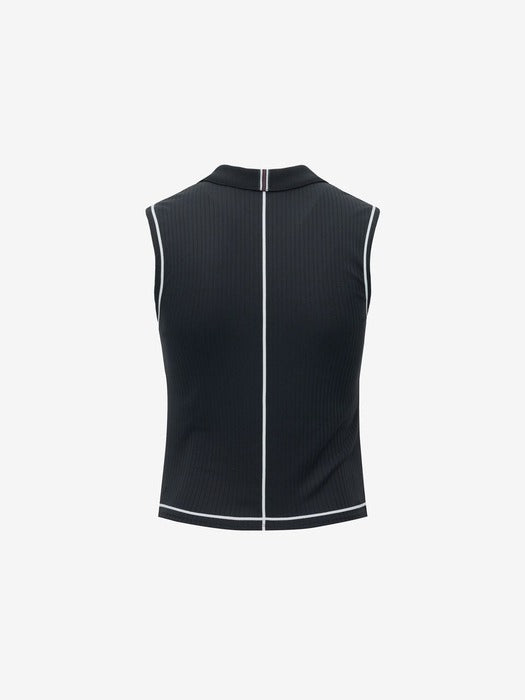 Tennis Cooling Ribbed Collared Tank Top_FS2ITH2352F_BLK