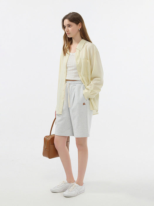 Dunst Unisex Leather Logo Sweat Shorts Light Melange Grey