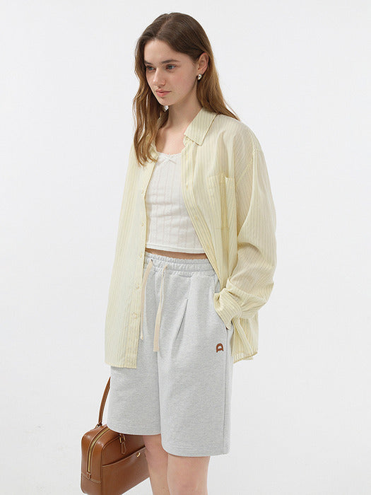 Dunst Unisex Leather Logo Sweat Shorts Light Melange Grey