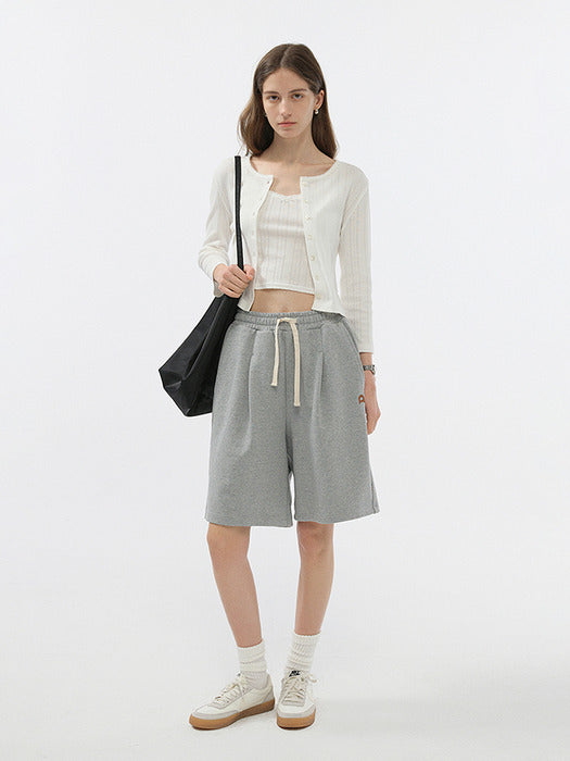 Dunst Unisex Leather Logo Sweat Shorts Melange Grey