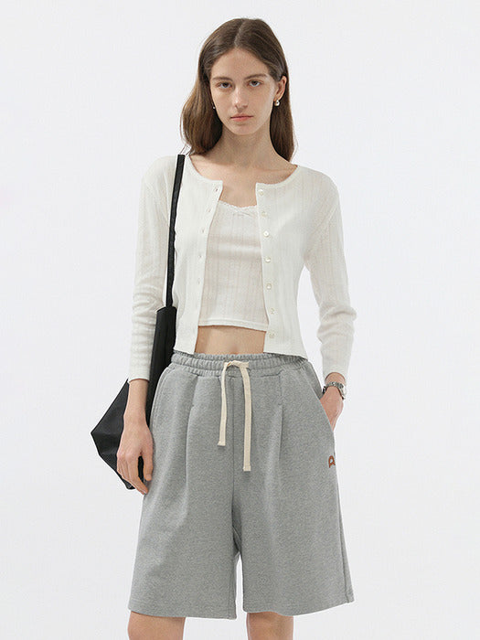 Dunst Unisex Leather Logo Sweat Shorts Melange Grey