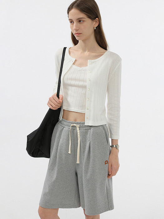 Dunst Unisex Leather Logo Sweat Shorts Melange Grey