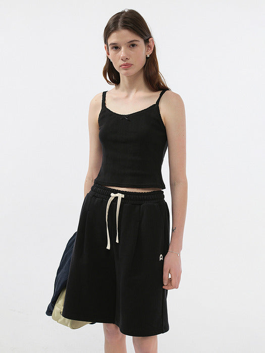 UNISEX LEATHER LOGO SWEAT SHORTS BLACK_UDPA5B121BK
