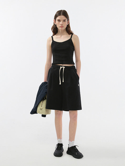UNISEX LEATHER LOGO SWEAT SHORTS BLACK_UDPA5B121BK