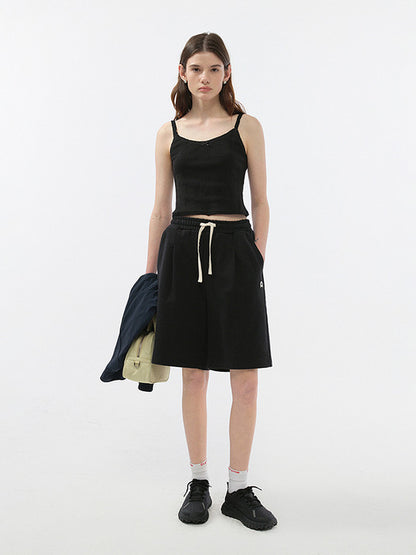 UNISEX LEATHER LOGO SWEAT SHORTS BLACK_UDPA5B121BK