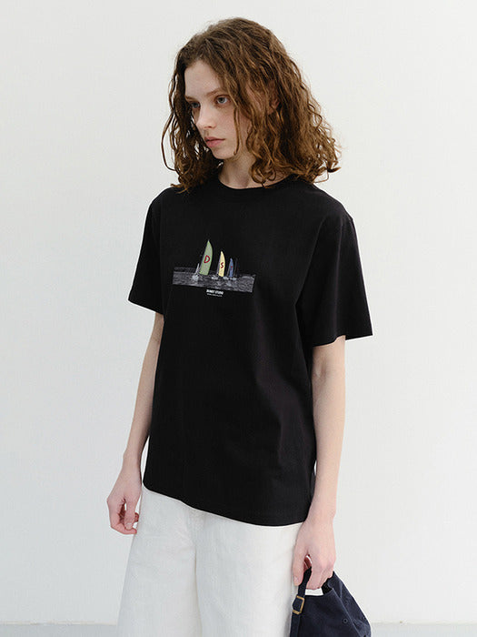 Dunst Unisex Applique Yacht T-Shirt Black